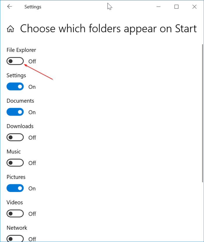 Falta explorador de archivos en el menú Inicio de Windows 10