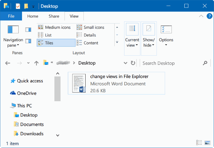 métodos abreviados de teclado para cambiar la vista del explorador de archivos en Windows 10