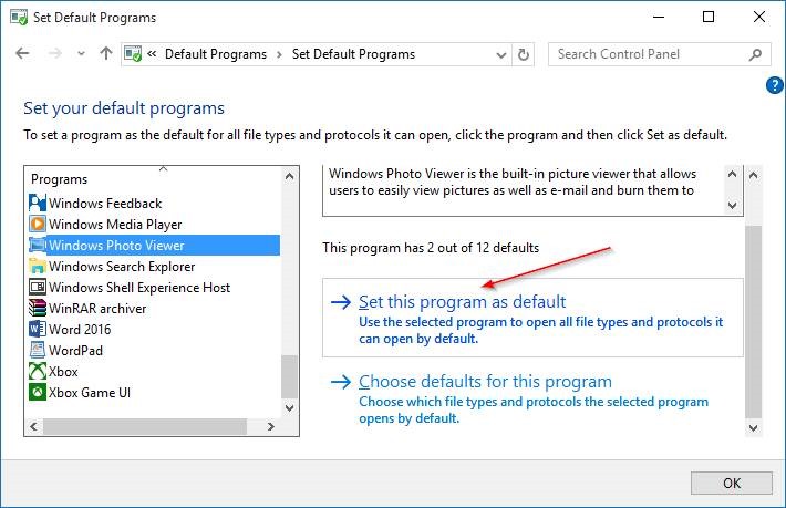 make Windows Photo Viewer default in Windows 10 step7