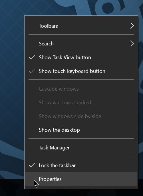abrir la configuración de la barra de tareas en Windows 10 step4
