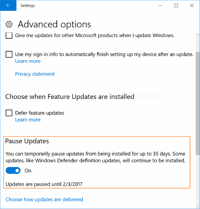 pausar actualizaciones en Windows 10