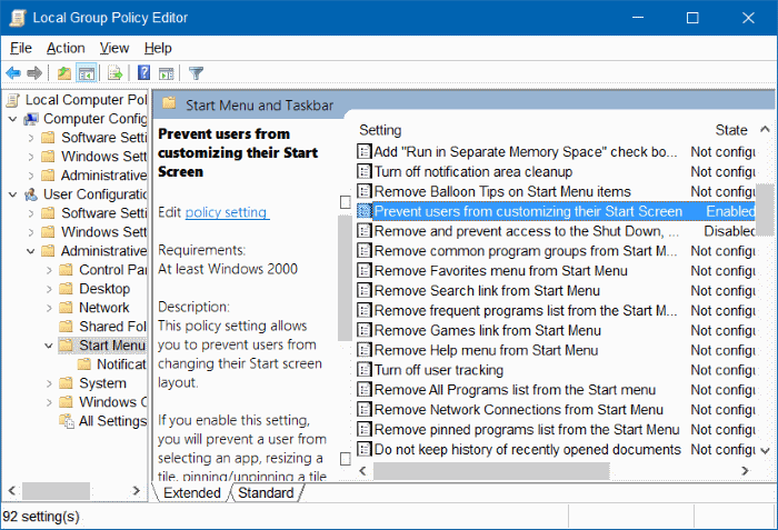 pin to start option missing in Windows 10 step1