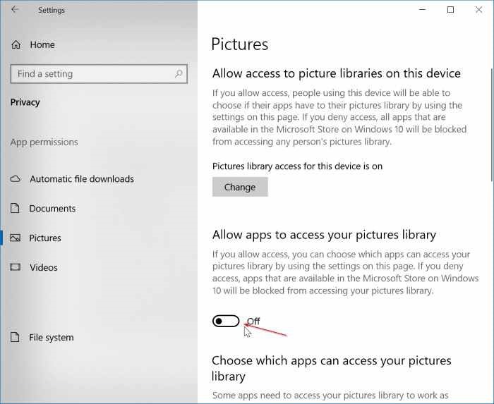 impedir que las aplicaciones accedan a documentos, imágenes y vidoes en Windows 10 pic03