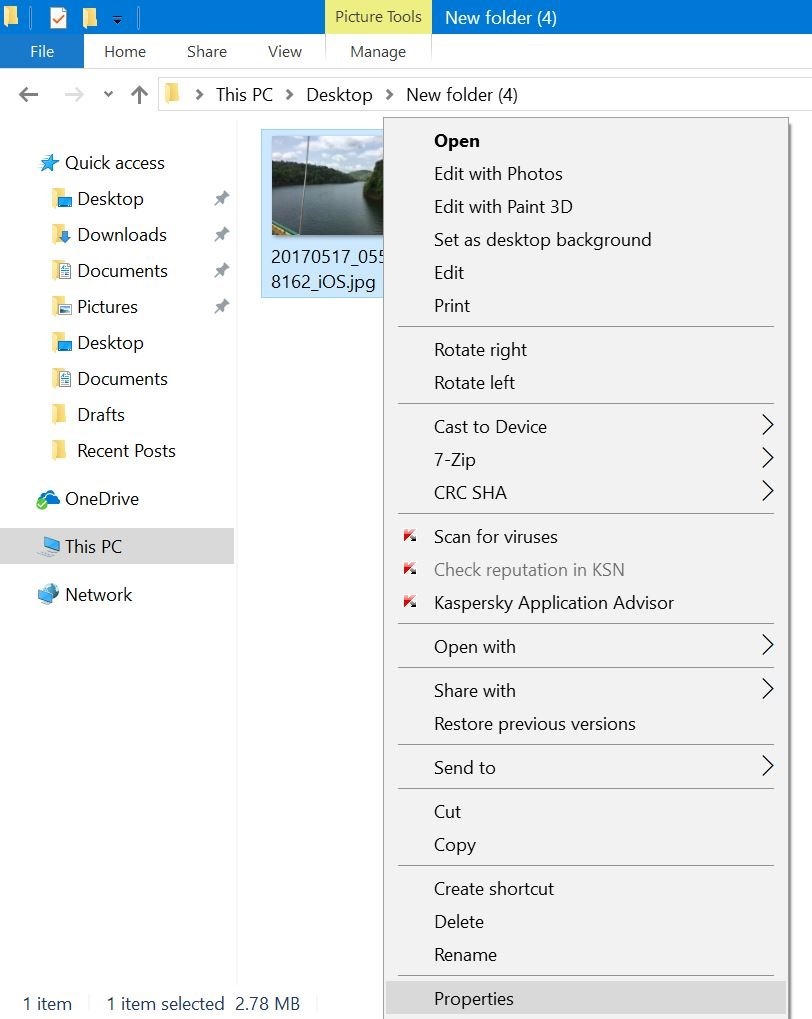 eliminar información personal de fotos en Windows 10 pic1