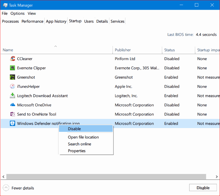 quitar el icono del centro de seguridad de windows defender de la bandeja del sistema en Windows 10 pic4
