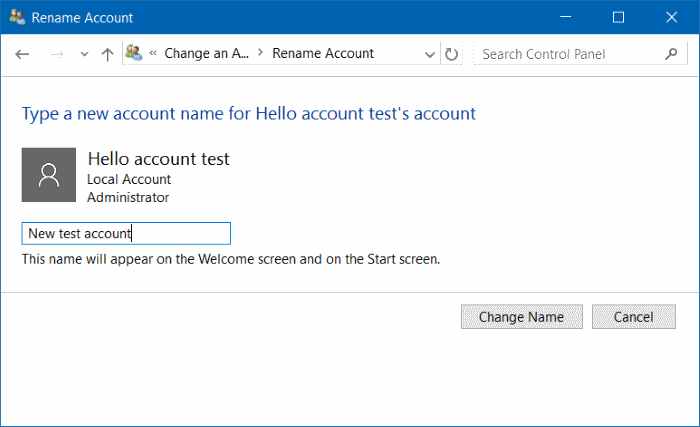renombrar Microsoft o cuenta local en Windows 10 step11