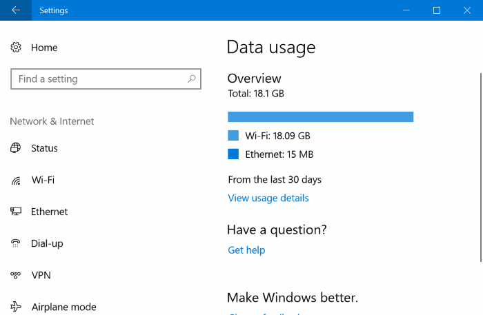 restablecer el uso de datos de red en Windows 10 pic01