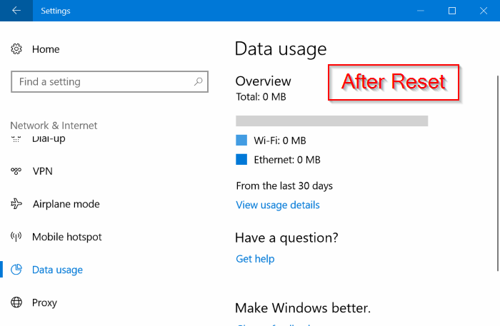 restablecer el uso de datos de red en Windows 10 pic02
