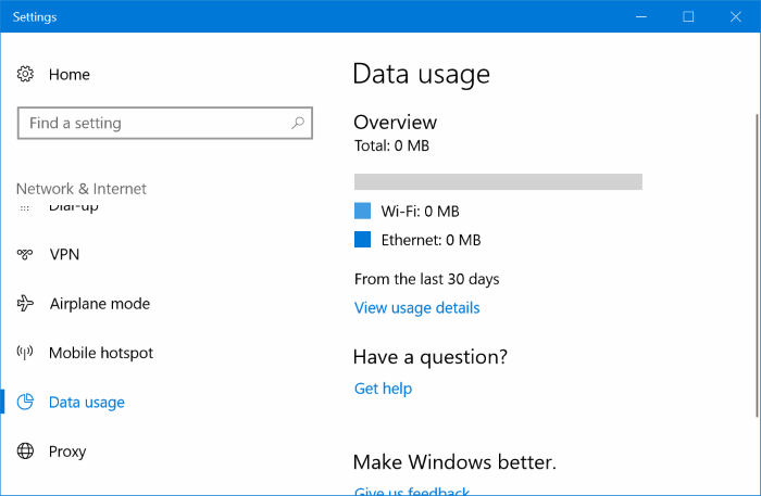 restablecer el uso de datos de red en Windows 10 pic2