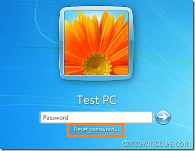 reset password option in logon screen
