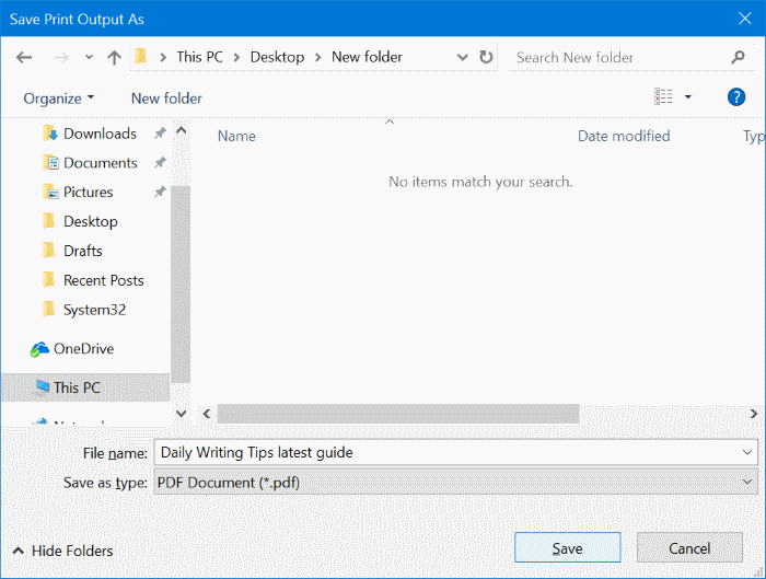 guardar emails como PDFs en Windows 10 pic3