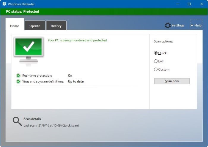 programar el análisis de windows defender en Windows 10