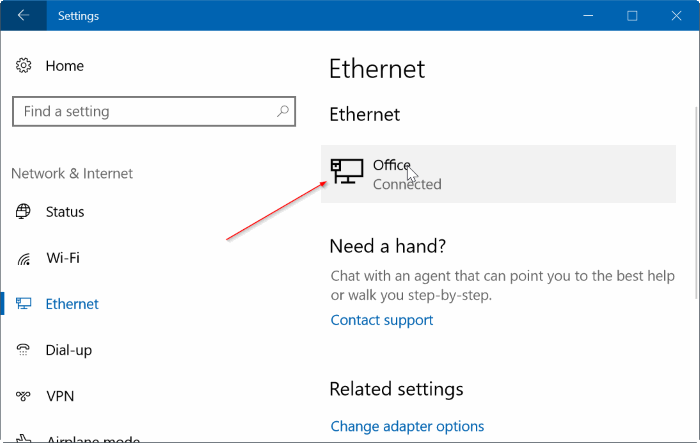 configurar la conexión ethernet como medida en Windows 10 pic3