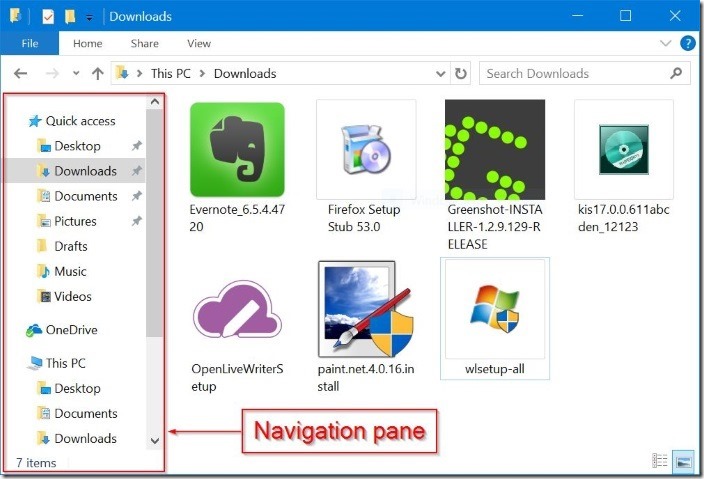 shor or hide navigation pane in Windows 10 File Explorer pic2