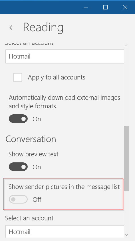 mostrar u ocultar imágenes del remitente en Windows 10 mail app pic2