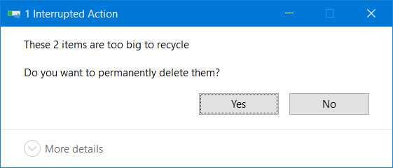 estos elementos son demasiado grandes para reciclar en Windows 10 pic01