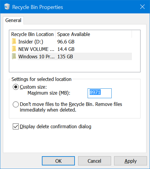 estos elementos son demasiado grandes para reciclar en Windows 10 pic3