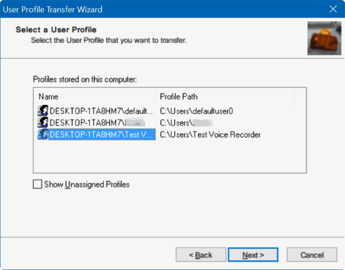 transferir perfiles de usuario en Windows 10 step2