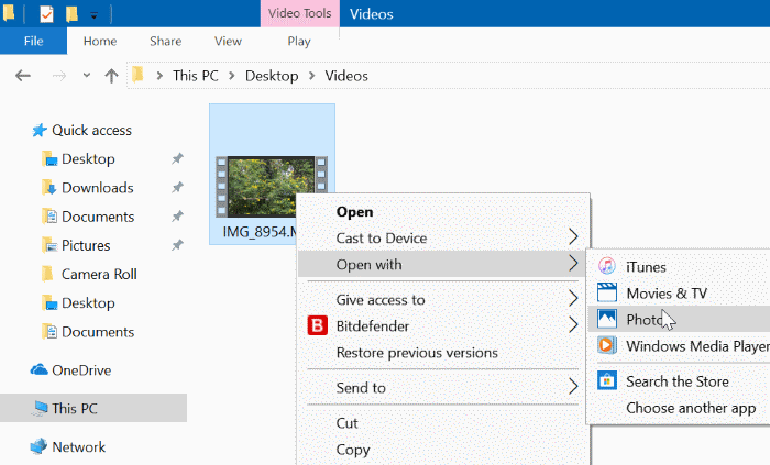 recortar archivos de vídeo en Windows 10 con Photos app pic1