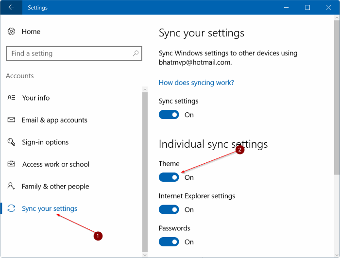 desactivar la sincronización del tema del fondo de pantalla en Windows 10 step3