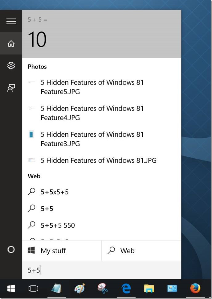 usar la búsqueda en el menú Inicio como calculadora en Windows 10