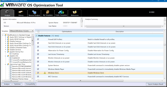 vmware os optimization tool for Windows 10 pic1